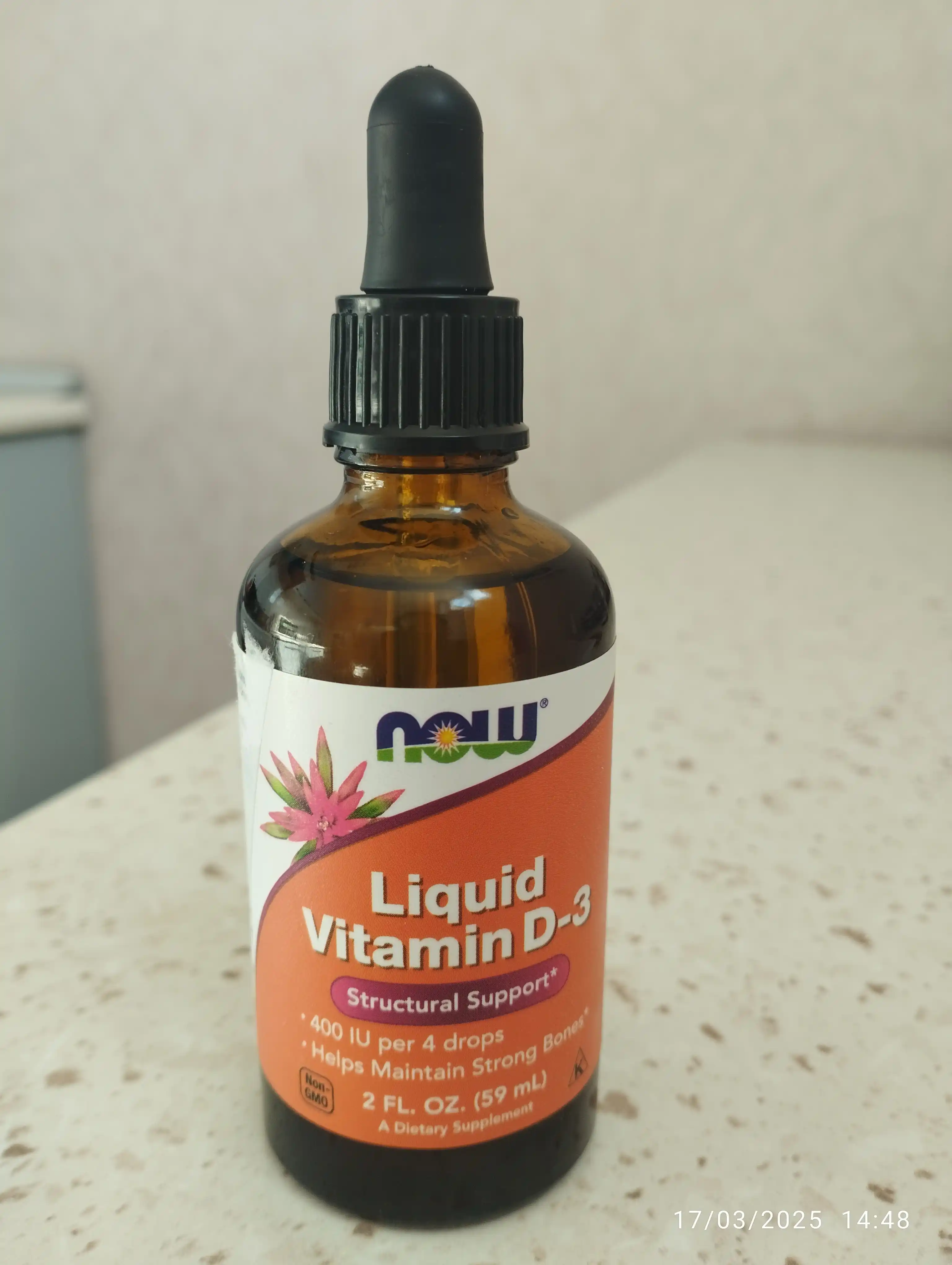 Now Foods suyuq vitamin D3, 400 ME 59 ml, immunitet uchun qulaylik va уengillik