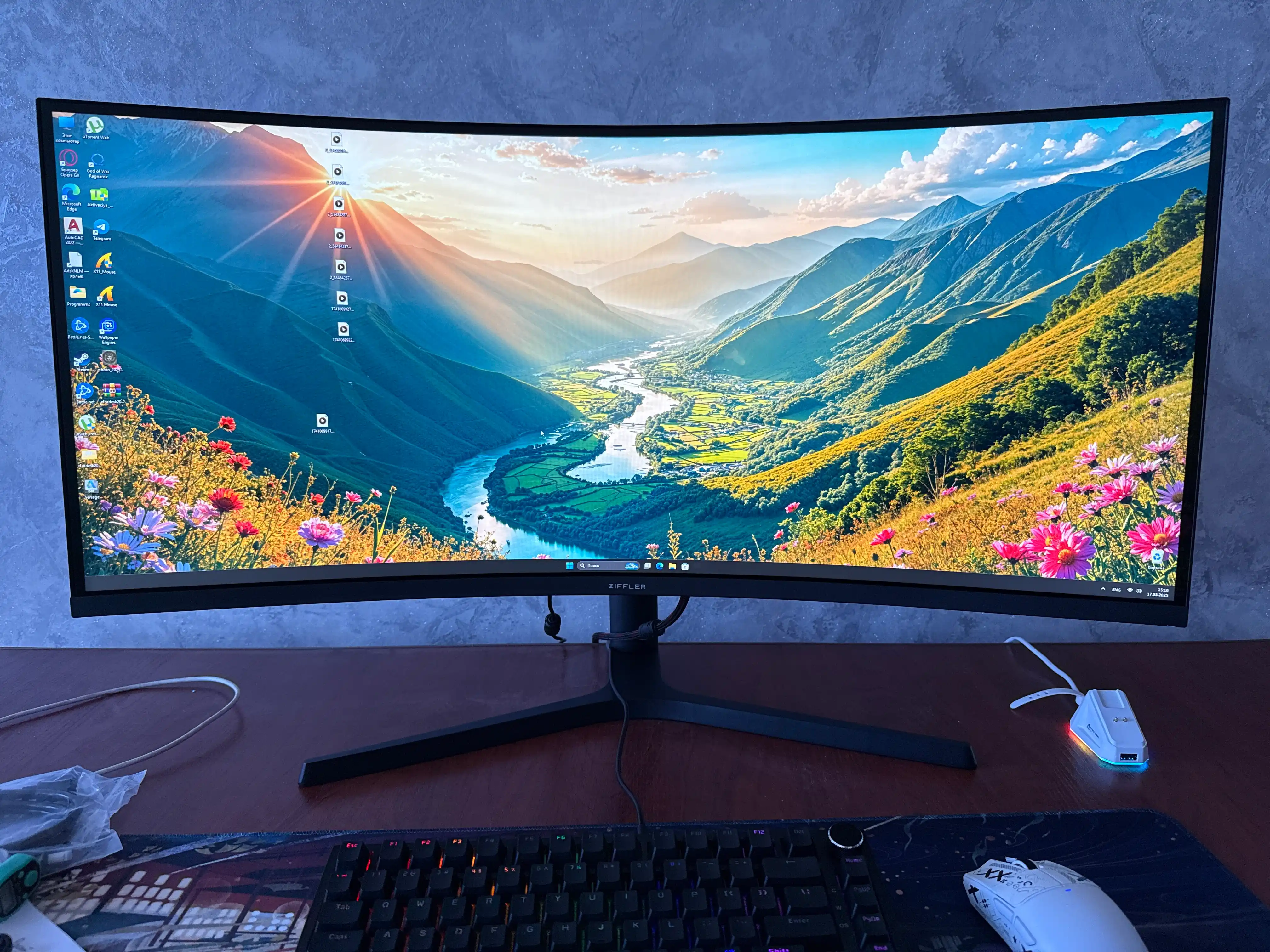 Игровой монитор ZIFFLER Curved 34GM1000-34" 3K WQHD,панель VA с подставкой RGB,165Гц,R1000
