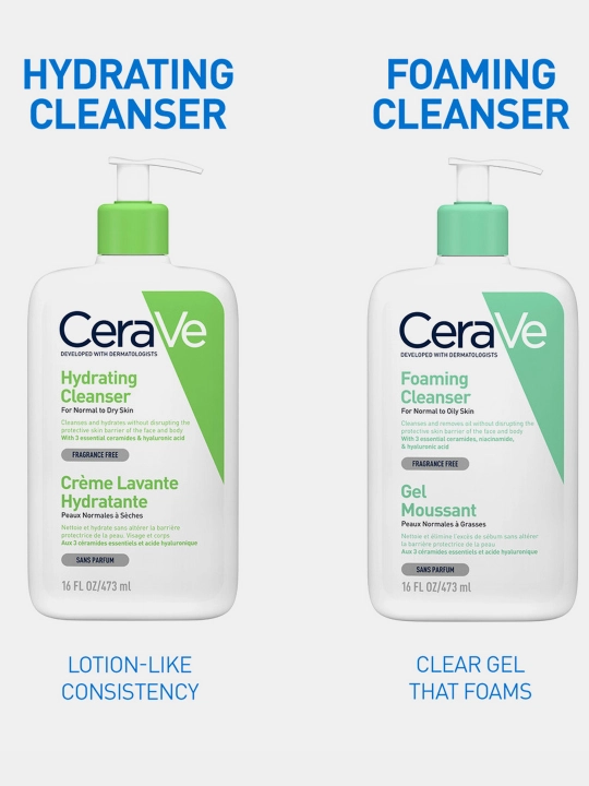 CeraVe Normal va quruq yuz va badan terisi uchun namlantiruvchi tozalovchi krem-gel, 473 g