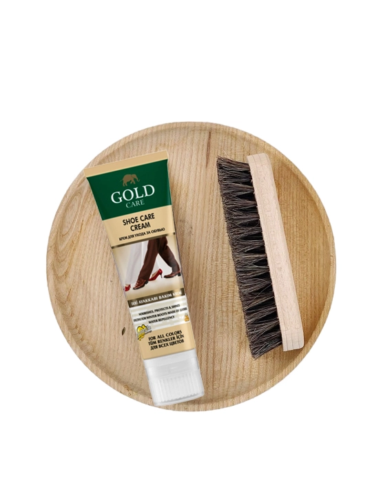 Oyoq kiyim parvarish qilish to'plami Gold Care, parvarish kremİ 80 ml ​​va yog'och cho'tka
