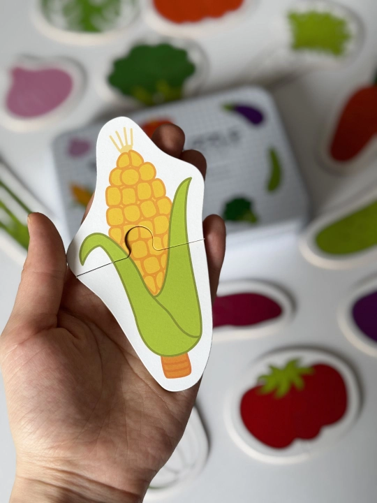 Montessori rivojlantiruvchi yog‘ochdan yasalgan katta pazl, meva, sabzavot, sovga