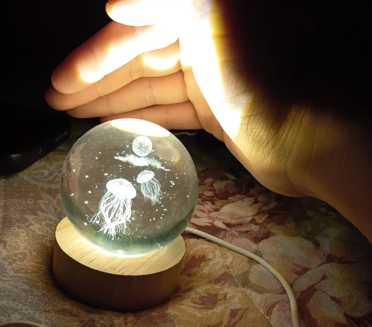 Хрустальный шар ночник 3D, антистресс, настольный светильник, LED, 7x8 см