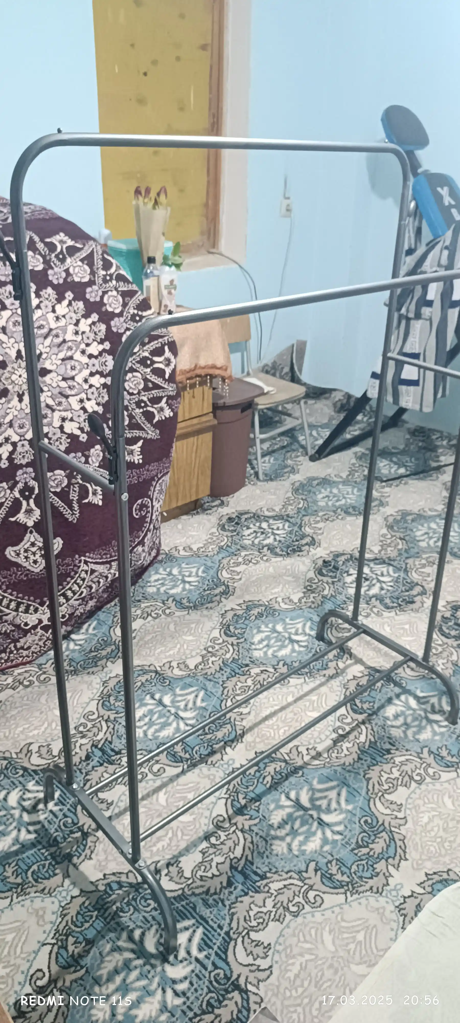Вешалка напольная для одежды с обувницей, гардеробная, металлическая