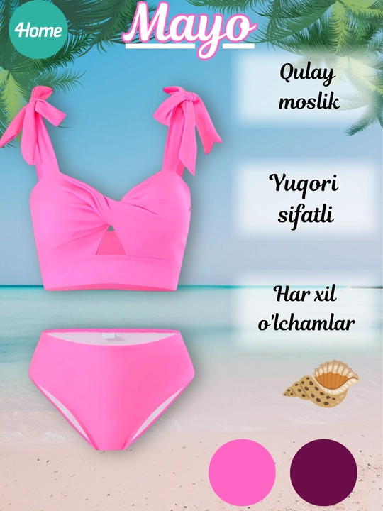 Ayollar uchun ikki qismli suzish kostyumi, pushti, toq qizil