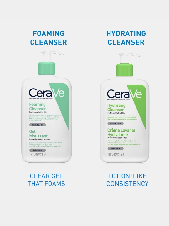 CeraVe Yuz va badanning normal va yog‘li terisi uchun tozalovchi gel, 473 ml