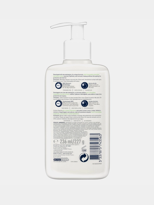 CeraVe Yuvinish uchun namlantiruvchi krem-ko‘pik, 236 ml