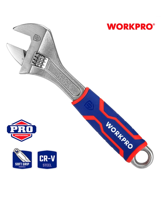 WORKPRO 150 mm o‘zgaruvchan kalit, xrom-vanadiy po‘lat, dyuym o‘lchovi, ergonomik tutqich