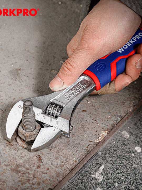 WORKPRO 150 mm o‘zgaruvchan kalit, xrom-vanadiy po‘lat, dyuym o‘lchovi, ergonomik tutqich