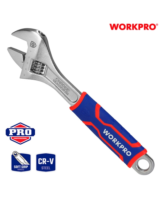 WORKPRO 150 mm o‘zgaruvchan kalit, xrom-vanadiy po‘lat, dyuym o‘lchovi, ergonomik tutqich