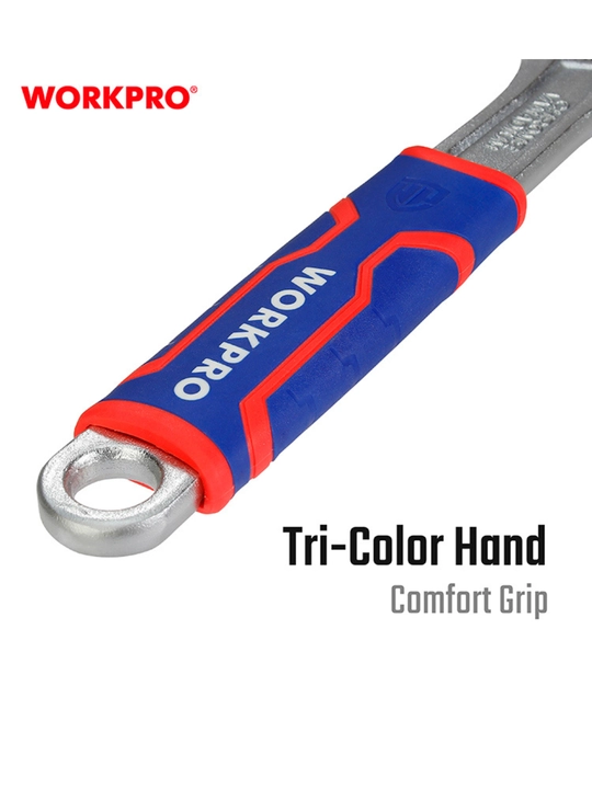 WORKPRO 150 mm o‘zgaruvchan kalit, xrom-vanadiy po‘lat, dyuym o‘lchovi, ergonomik tutqich