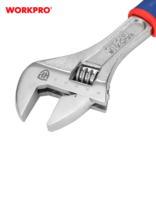 WORKPRO 150 mm o‘zgaruvchan kalit, xrom-vanadiy po‘lat, dyuym o‘lchovi, ergonomik tutqich