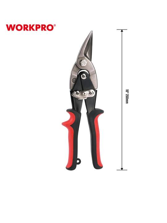 Aviatsiya qaychi WORKPRO, 250 mm, chap, metall uchun, xrom vanadiyli po'lat, tishli qirralar