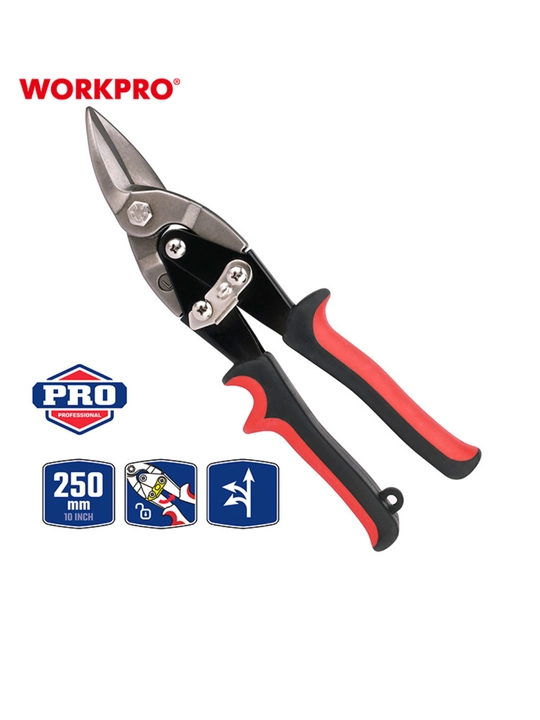 Aviatsiya qaychi WORKPRO, 250 mm, chap, metall uchun, xrom vanadiyli po'lat, tishli qirralar