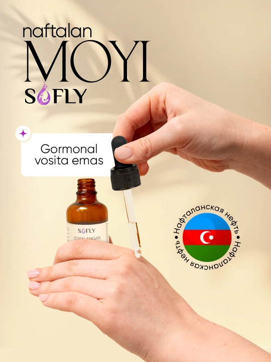 Naftalan moyi SOFLY, 30 ml, teri va bo‘g‘imlar uchun tabiiy vosita