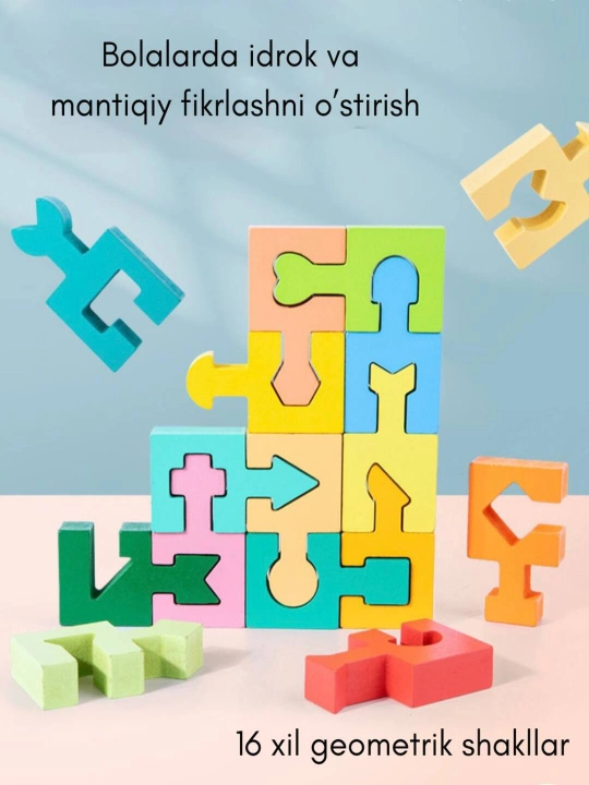 Rivojlantiruvchi yog'och pazl, montessori o‘rgatuvchi o‘yinchoq, bolalar uchun boshqotirma - 