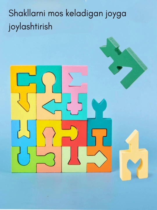 Rivojlantiruvchi yog'och pazl, montessori o‘rgatuvchi o‘yinchoq, bolalar uchun boshqotirma