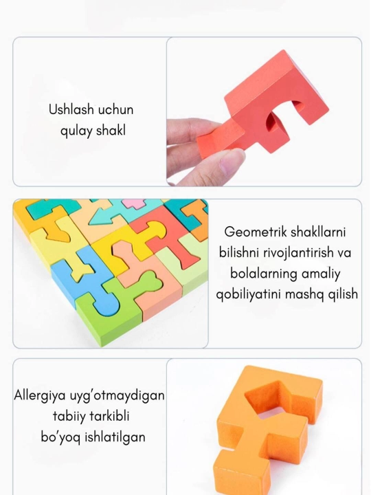 Rivojlantiruvchi yog'och pazl, montessori o‘rgatuvchi o‘yinchoq, bolalar uchun boshqotirma