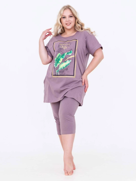 Ayollar uy kastyumi, 100% paxta, bridjli va cho'ntakli pijama to‘plami