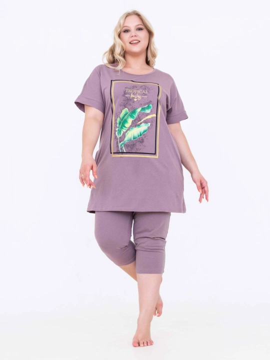 Ayollar uy kastyumi, 100% paxta, bridjli va cho'ntakli pijama to‘plami