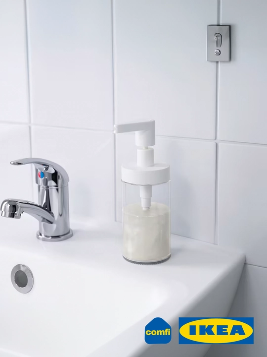 IKEA дозатор для жидкого мыла и пены Tackan, 400 мл, белый, стеклянный диспенсер