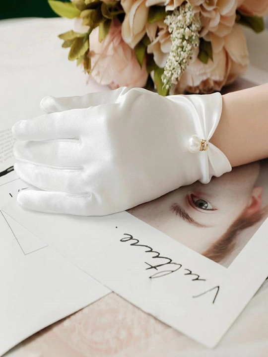Белые женские перчатки, свадебные, атлас, для фотосессии, свадьбы, выпускного вечера
