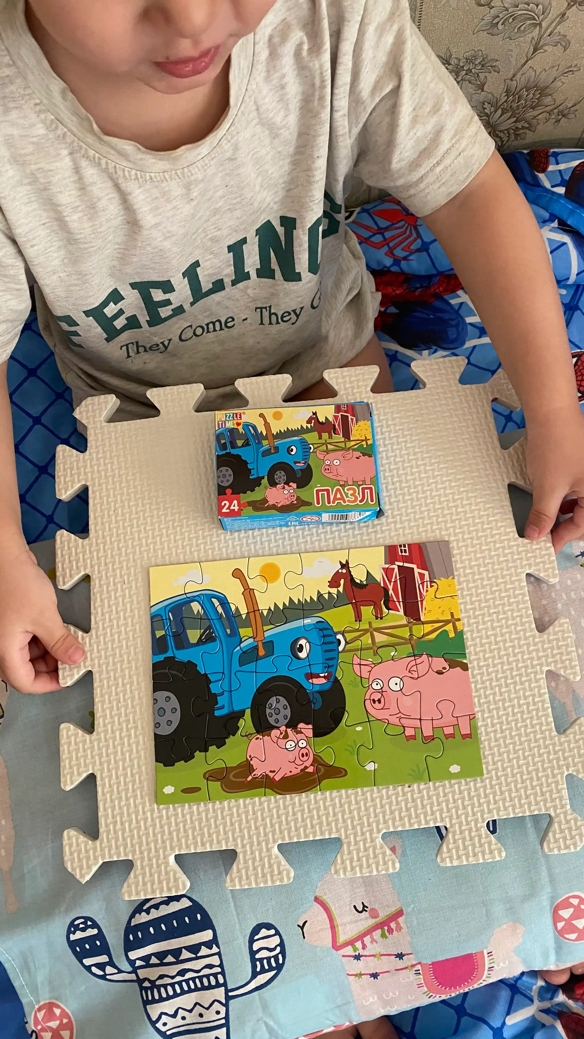Qalin kartonli bolalar uchun pazlar, ko'k traktor, kuromi, my melody, puzzle time
