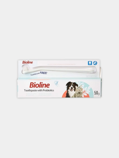 Зубная паста Bioline Toothpaste, 50 г, и щетка для чистки зубов у кошек и собак