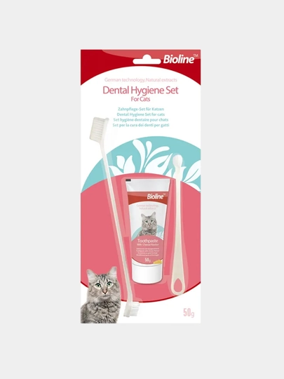 Bioline Dental Hygiene Set Набор для чистки зубов для кошек: зубная паста 50 гр и 2 щетки