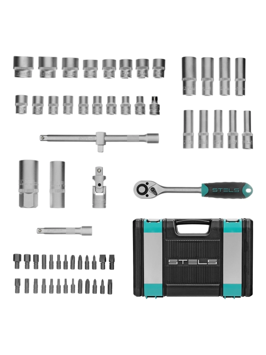 Asboblar to'plami STELS, 1/2", CrV, plastik qutida, 60 dona, 14103