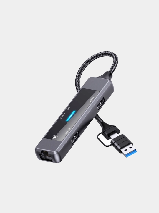 Концентратор USB HUB 5 в 1 SD+USB 3.0+LAN+TF универсальный разъем USB + Type c