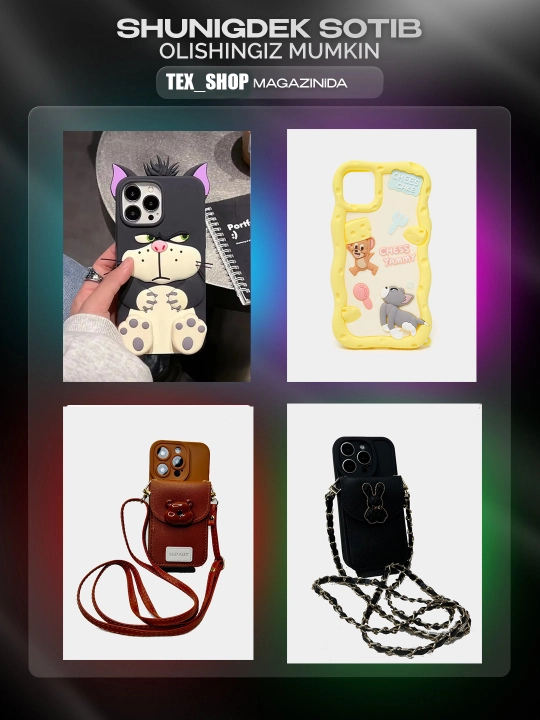 IPhone 11, 12, 13, 14, 15, 16, Pro Max, mushuk g‘ilofi, rezina, Miamu, yumshoq 
