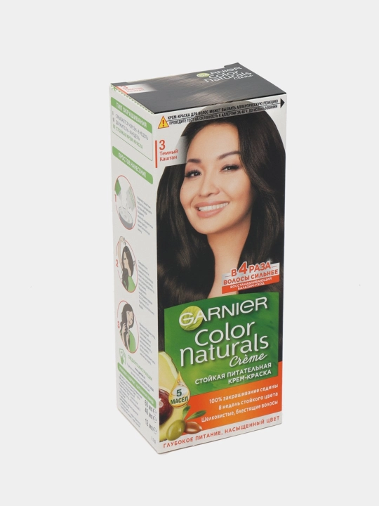 Garnier Naturals soch uchun chidamli ozuqaviy bo‘yoq kremi, ton 3, to‘q kashtan