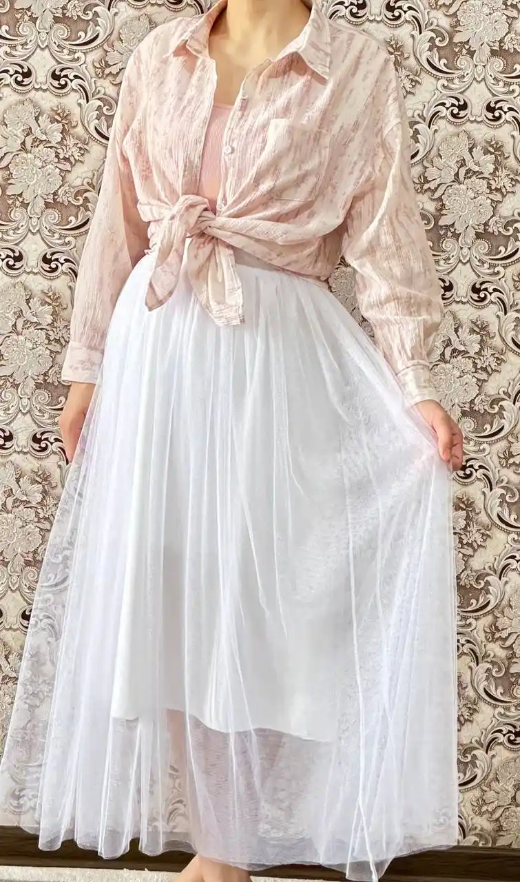 Юбка женская, длинная, трапеция, с прозрачной сеткой из фатина