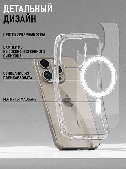 G'ilof iPhone X, XR, 11, 12, 13, 14, 15, 16, Pro, Max uchun silikon, shaffof, Magsafe