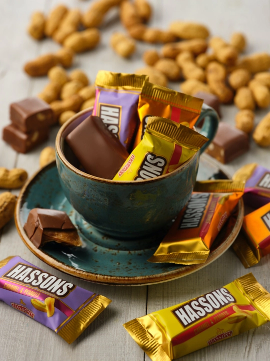 Kakao glazurlangan, yer yongoq qoshilgan karamellik batonchik "HASSONS" - 500 gr - 