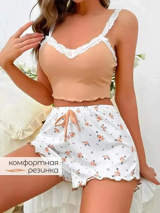 Ayollar pijamasi, shortik va top futbolka, uy kiyimi, ayollar va qizlar uchun, bahor-yoz