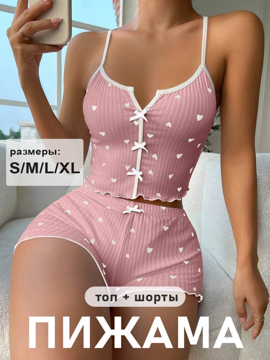 Пижама женская с шортами и топом домашняя, одежда для женщин и девочек, весна-лето - 