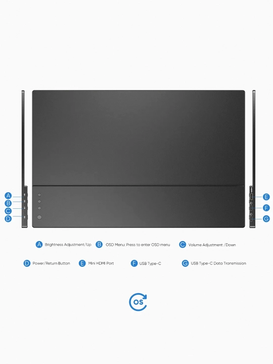 Arzopa A1 portativ monitori Gamut, 1920 * 1080, 60 Gs, IPS, 15.6 duym