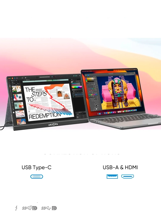 Arzopa A1 portativ monitori Gamut, 1920 * 1080, 60 Gs, IPS, 15.6 duym