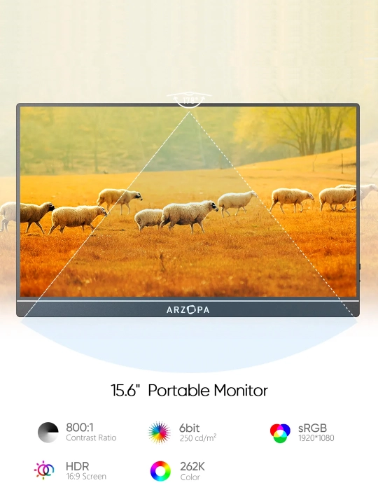Arzopa A1 portativ monitori Gamut, 1920 * 1080, 60 Gs, IPS, 15.6 duym