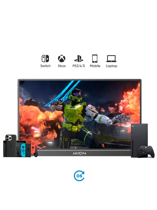 ARZOPA Z1RC1 kompyuter monitori, 16 dyuym, 60 Gts, IPS, portativ monitor dinamiklar bilan