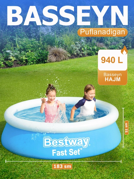 Dumaloq shishiriladigan basseyn Fast Set Pool, Bestway, turli o'lchamlarda - 