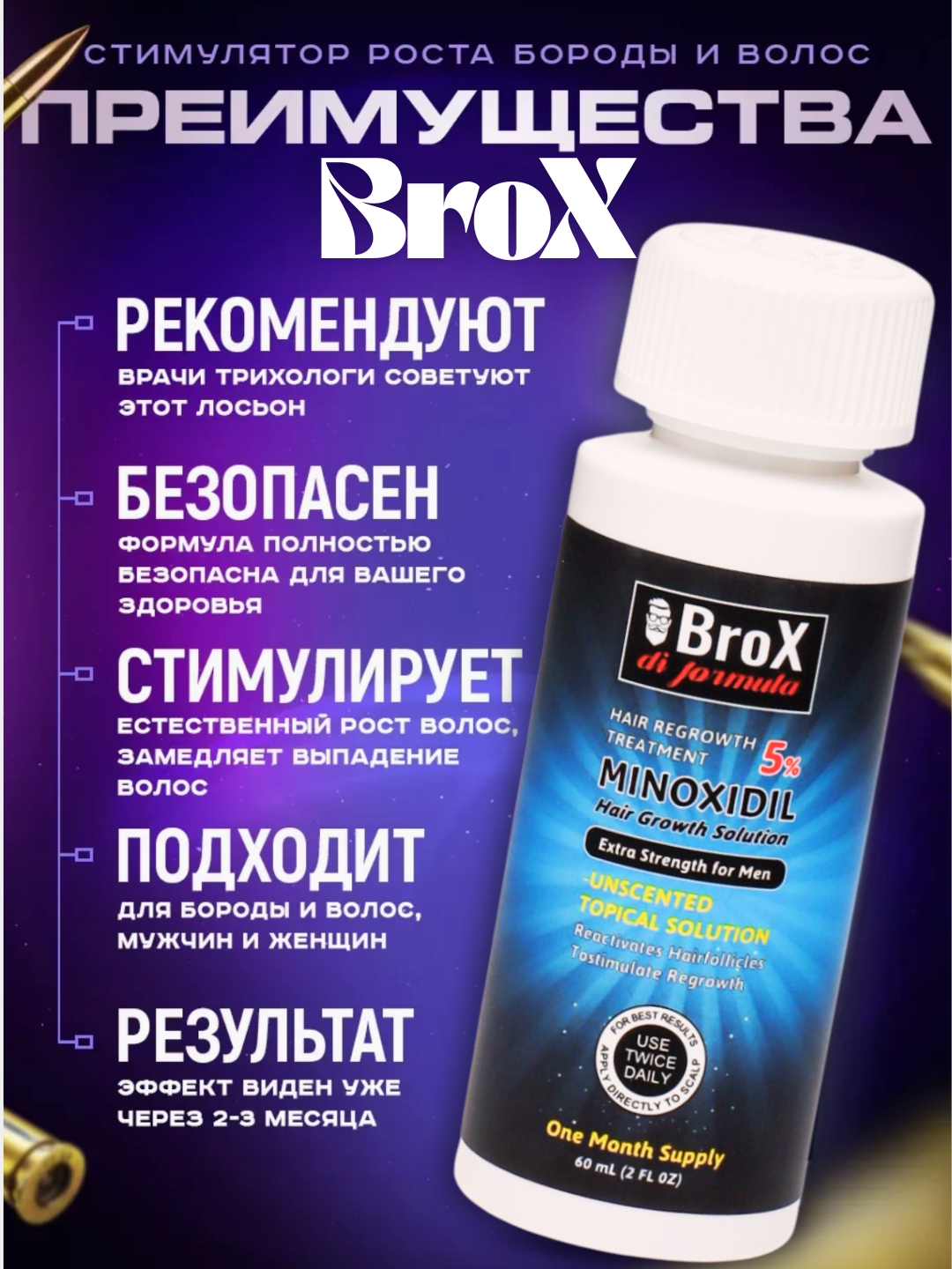 Миноксидил для бороды Minoxidil 5%, 60 мл – ускоренный рост волос