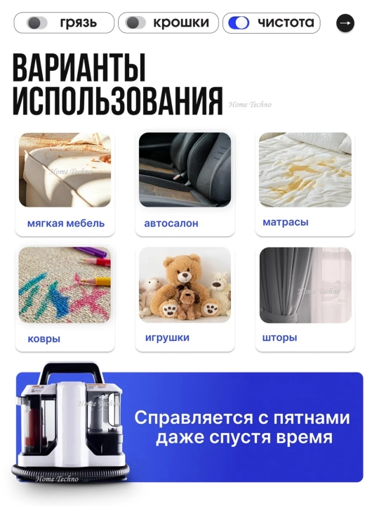 Моющий пылесос для химчистки, в доме и авто Паранератор для пятен