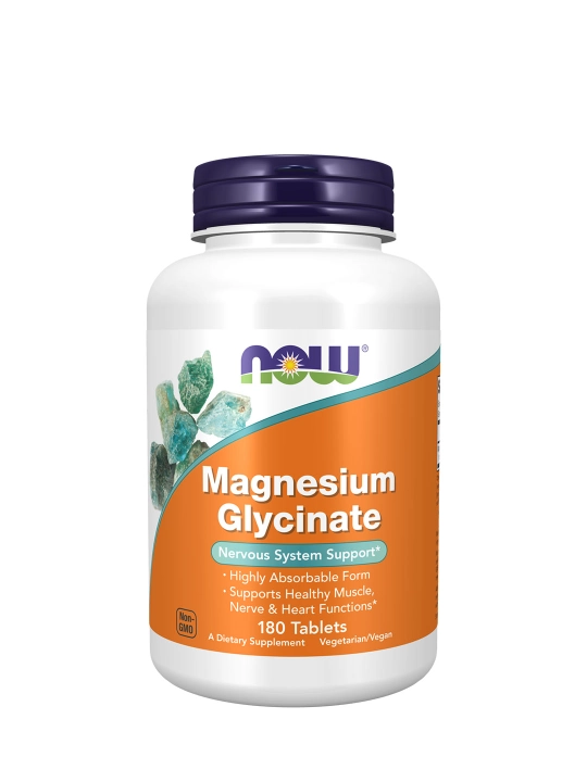 NOW Foods Magniy glitsinat, tinchlik va quvvat manbai, 180 tabletka
