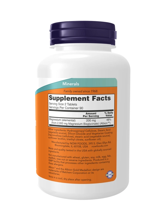 NOW Foods Magniy glitsinat, tinchlik va quvvat manbai, 180 tabletka