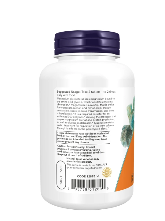 NOW Foods Magniy glitsinat, tinchlik va quvvat manbai, 180 tabletka
