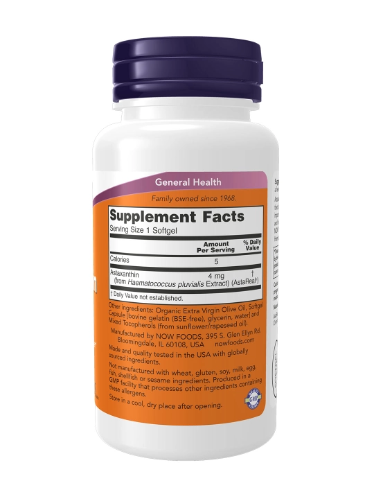 NOW Foods Астаксантин 4 мг, 90 капсул – мощный антиоксидант для молодости и зрения