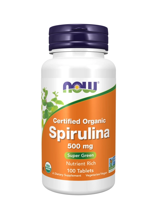 NOW Foods Organik spirulina 500 mg, 100 tabletka – tabiiy oziq moddalari manbai