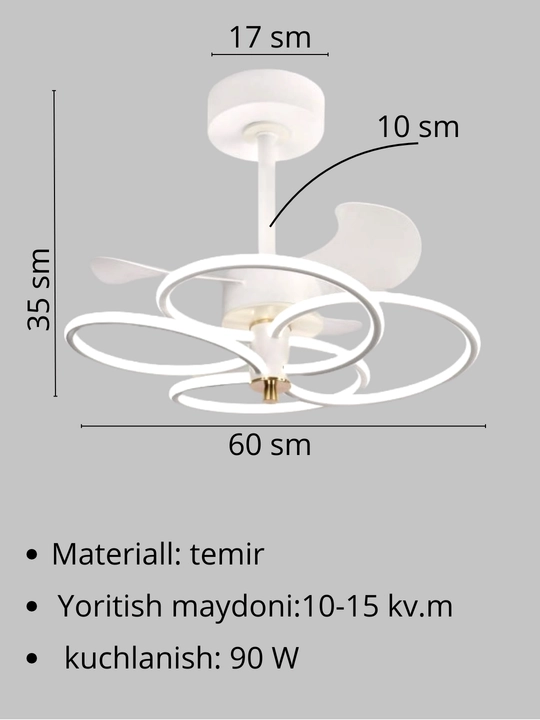 Pultli, shiftli, 3 ta yoritish rejimiga ega, 6 ta aylanish rejimiga ega LED chiroq-ventilyator
